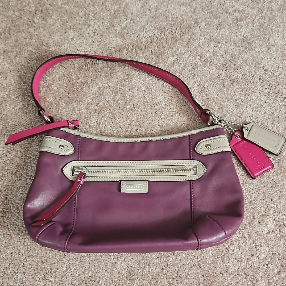 Coach Purple and Tan Leather Shoulder Bag